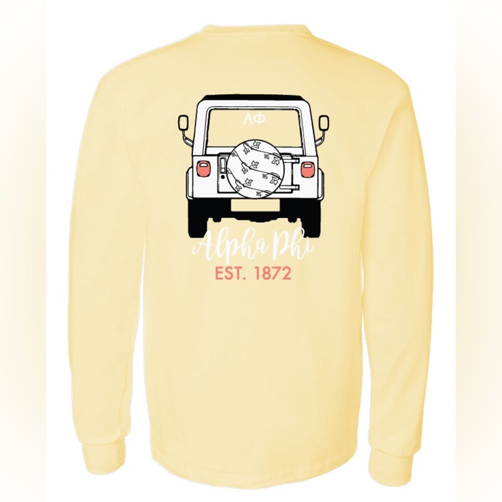 Comfort Colors Alpha Phi Yellow Jeep Long Sleeve